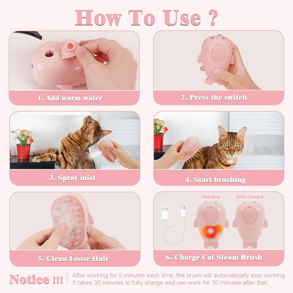 Pet Hair Removal with Steam Cat Grooming Brush