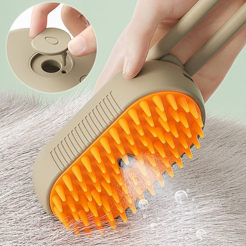 cat steam grooming brush removing loose fur