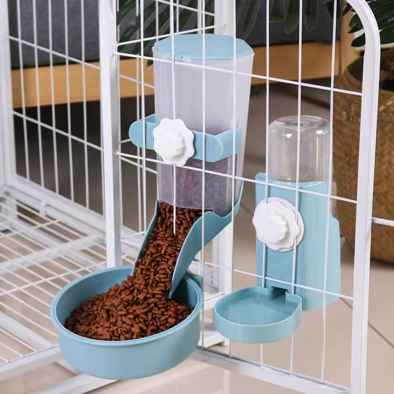 cat and dog using automatic pet feeder dispenser