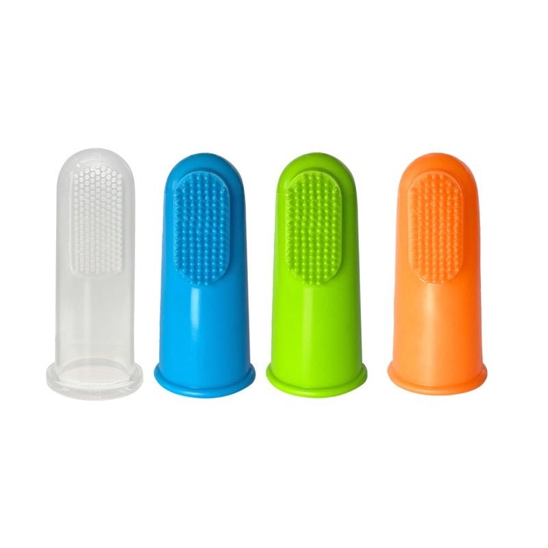 Cleaning pet teeth with pet finger toothbrush cat dog