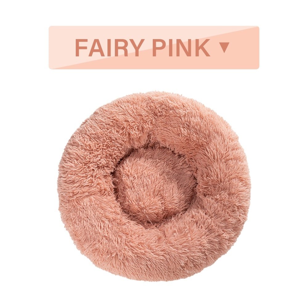 Fluffy donut pet bed for cats and dogs in soft plush